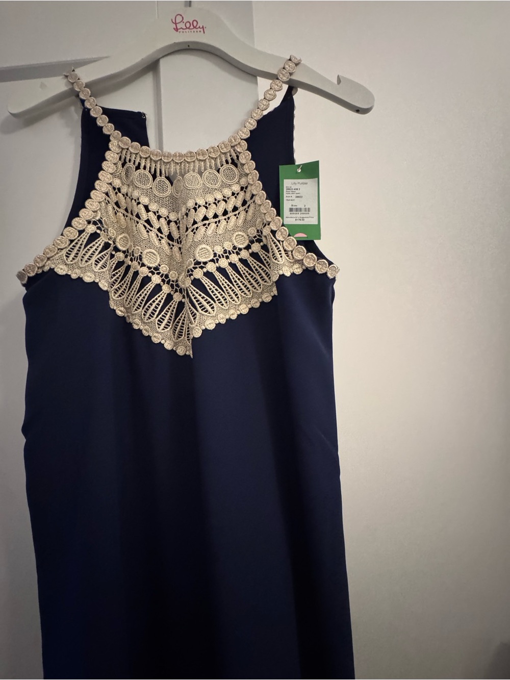 Lilly Pulitzer Navy Dress with Cream Crochet Yoke - Picture 2 of 4